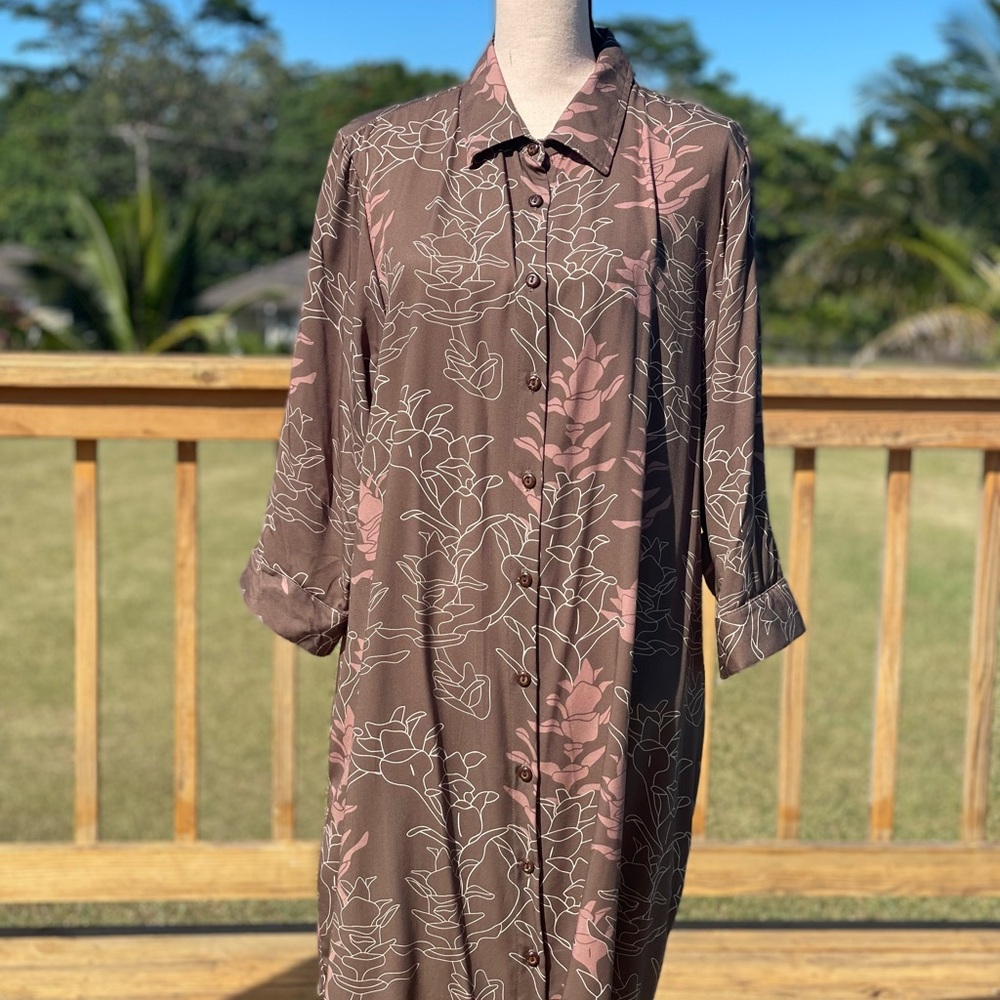 Lahaole Floral Long Sleeve Dress - Brown and Tan